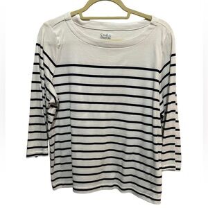 Croft & Barrow - white / Black stripes Cotton boat neck top - Size PXL